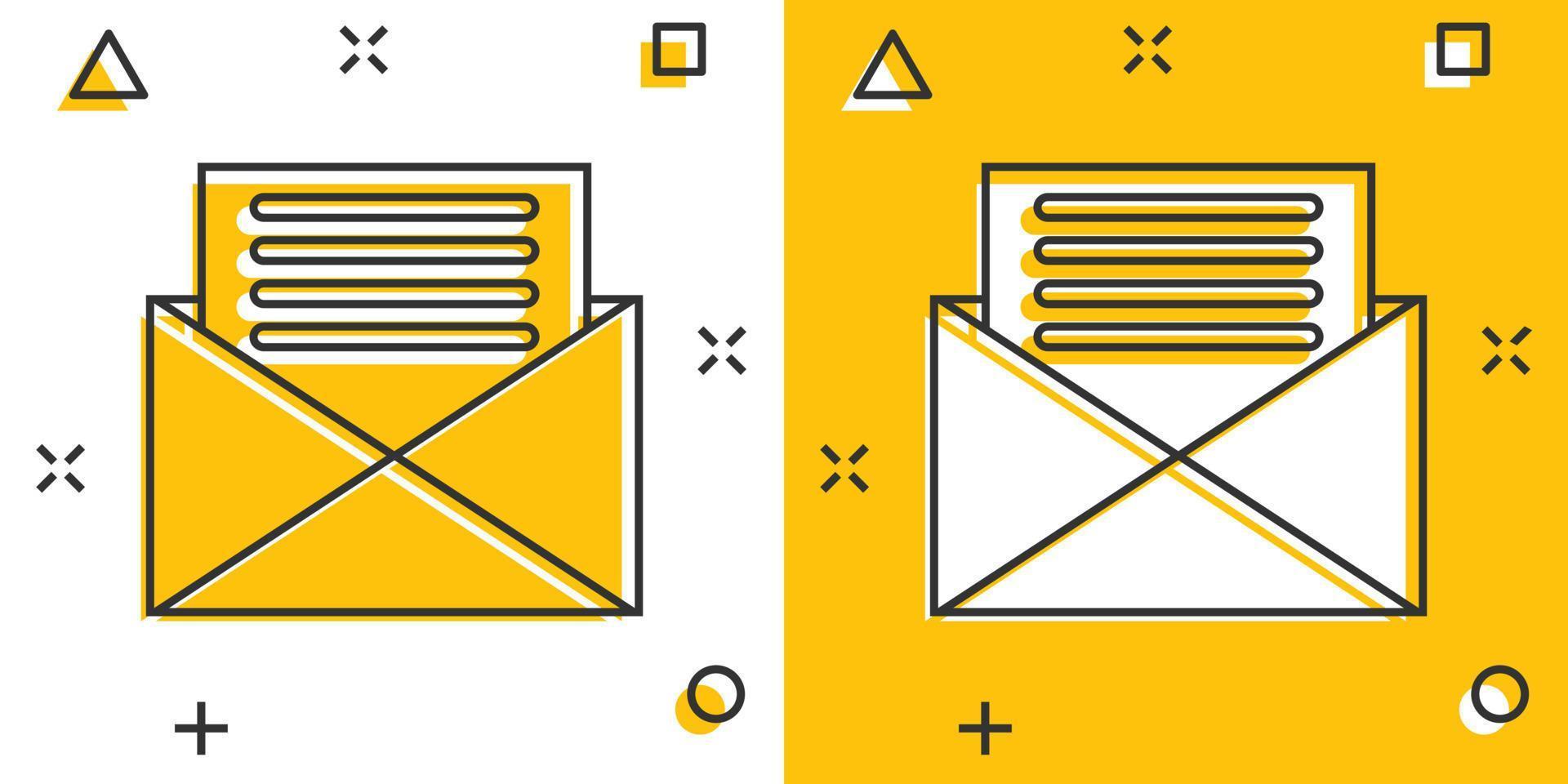 icono de sobre de correo en estilo cómico. pictograma de ilustración de dibujos animados de vector de mensaje de correo electrónico. Efecto de salpicadura de concepto de negocio de correo electrónico de buzón.