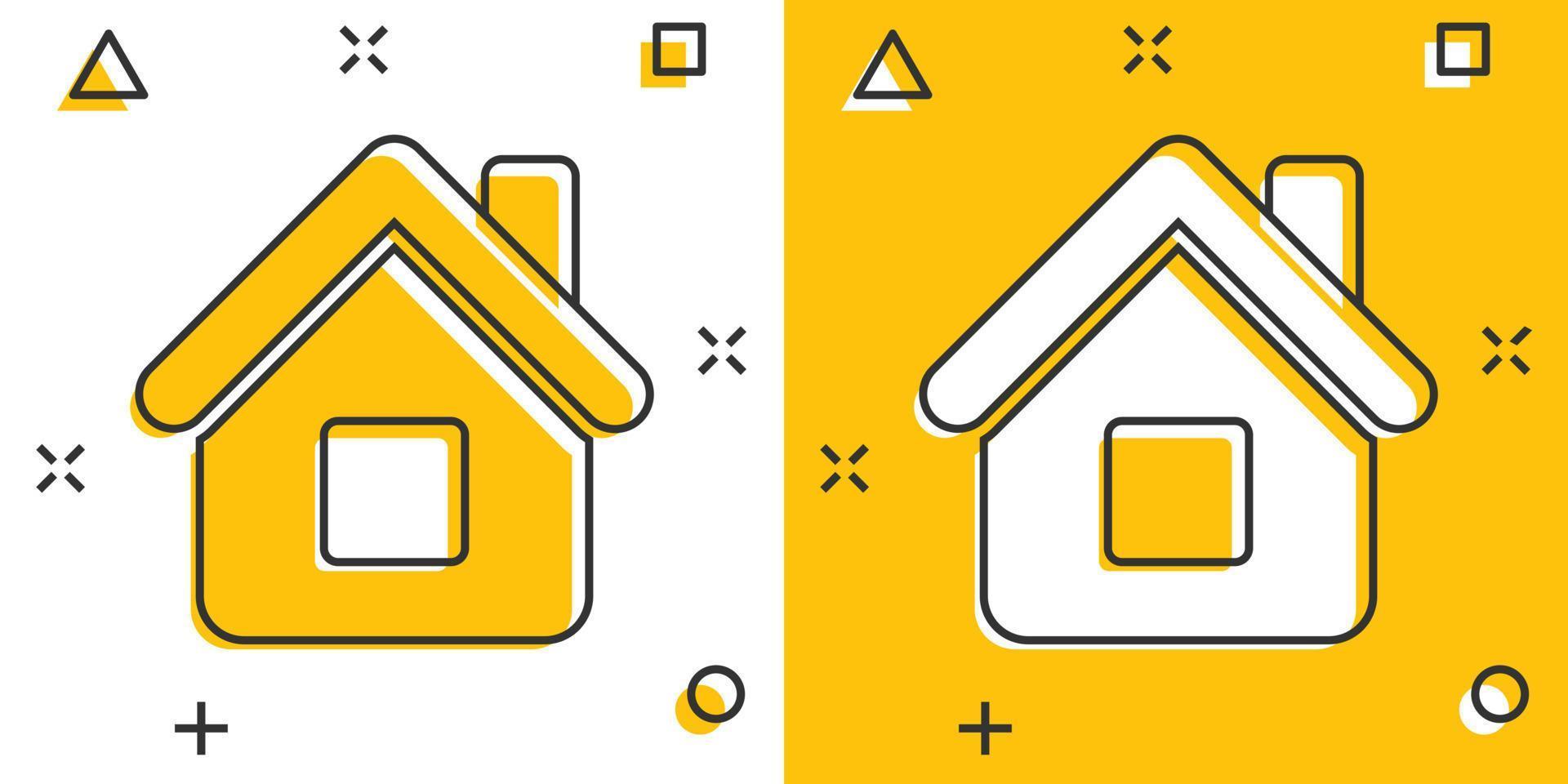 icono de construcción de casas en estilo cómico. Pictograma de ilustración de dibujos animados de vector de apartamento de casa. efecto de salpicadura de concepto de negocio de vivienda de casa.