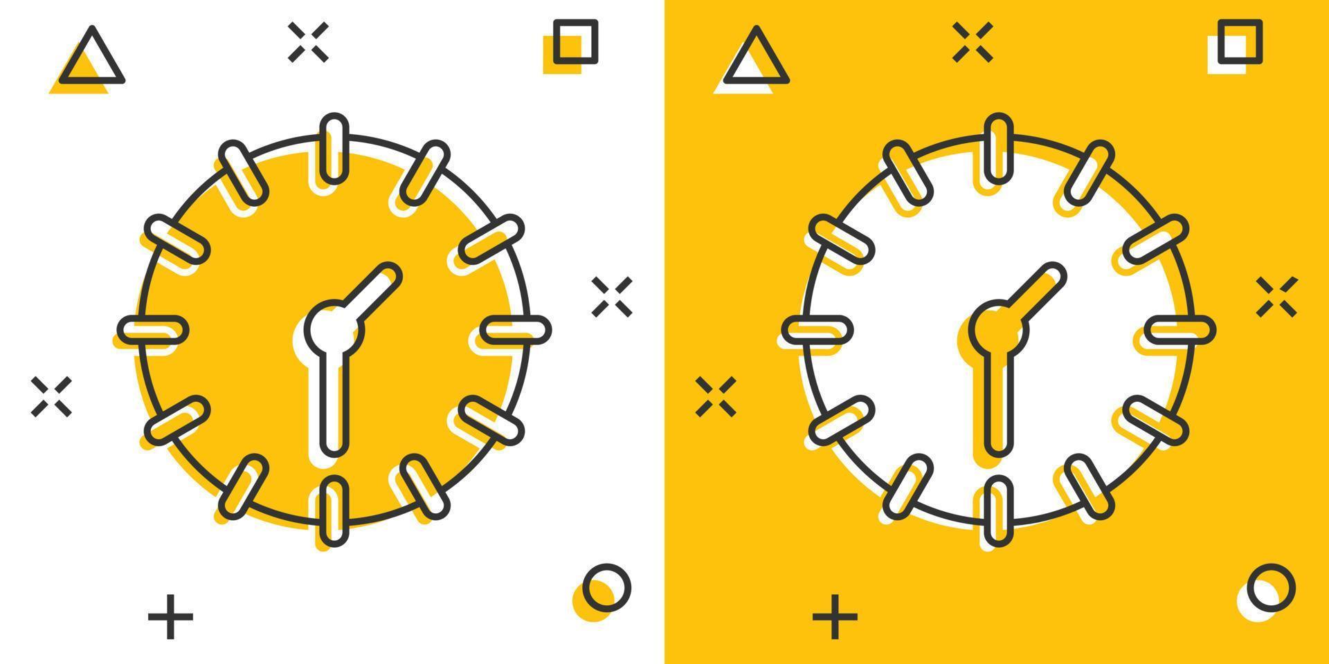 icono de reloj en estilo cómico. ver ilustración de vector de dibujos animados sobre fondo blanco aislado. concepto de negocio de efecto de salpicadura de temporizador.