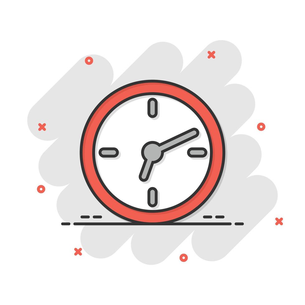 Clock icon in comic style. Watch cartoon vector illustration on white isolated background. Timer splash effect business concept.