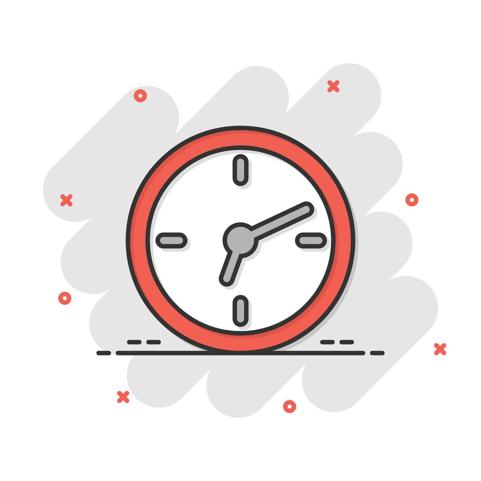 icono de reloj en estilo cómico. ver ilustración de vector de dibujos animados sobre fondo blanco aislado. concepto de negocio de efecto de salpicadura de temporizador.