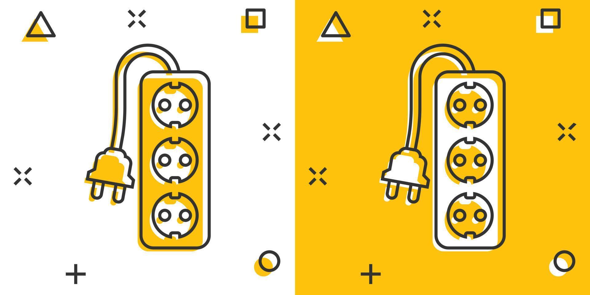 Vector cartoon extension cord sign icon in comic style. Electric power socket sign illustration pictogram. Power socket business splash effect concept.