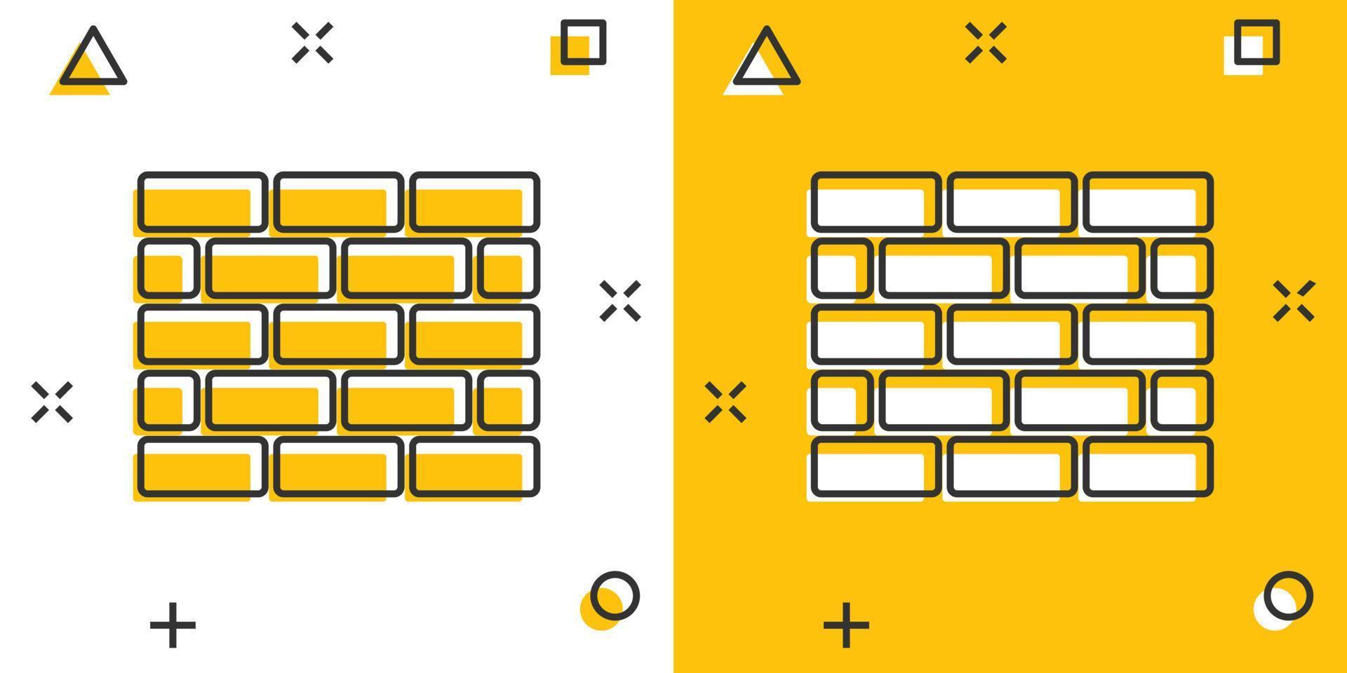 Vector cartoon wall brick icon in comic style. Wall sign illustration pictogram. Stone business splash effect concept.