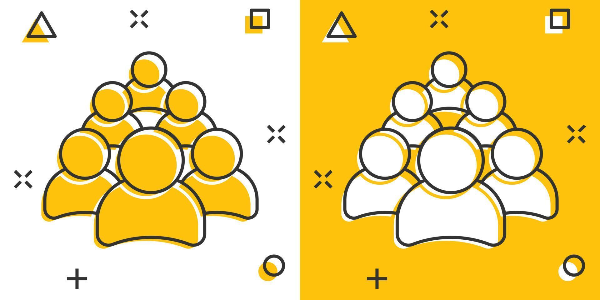 Vector cartoon group of people icon in comic style. Persons sign illustration pictogram. People business splash effect concept.