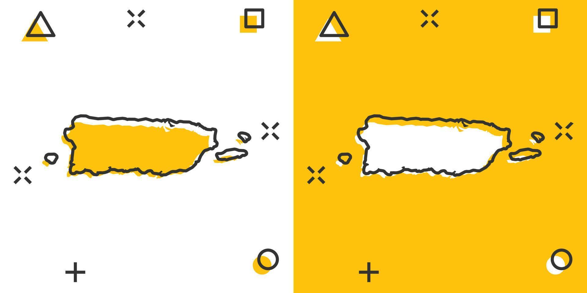 icono de mapa de puerto rico de dibujos animados vectoriales en estilo cómico. pictograma de ilustración de signo de puerto rico. concepto de efecto de salpicadura de negocio de mapa de cartografía. vector