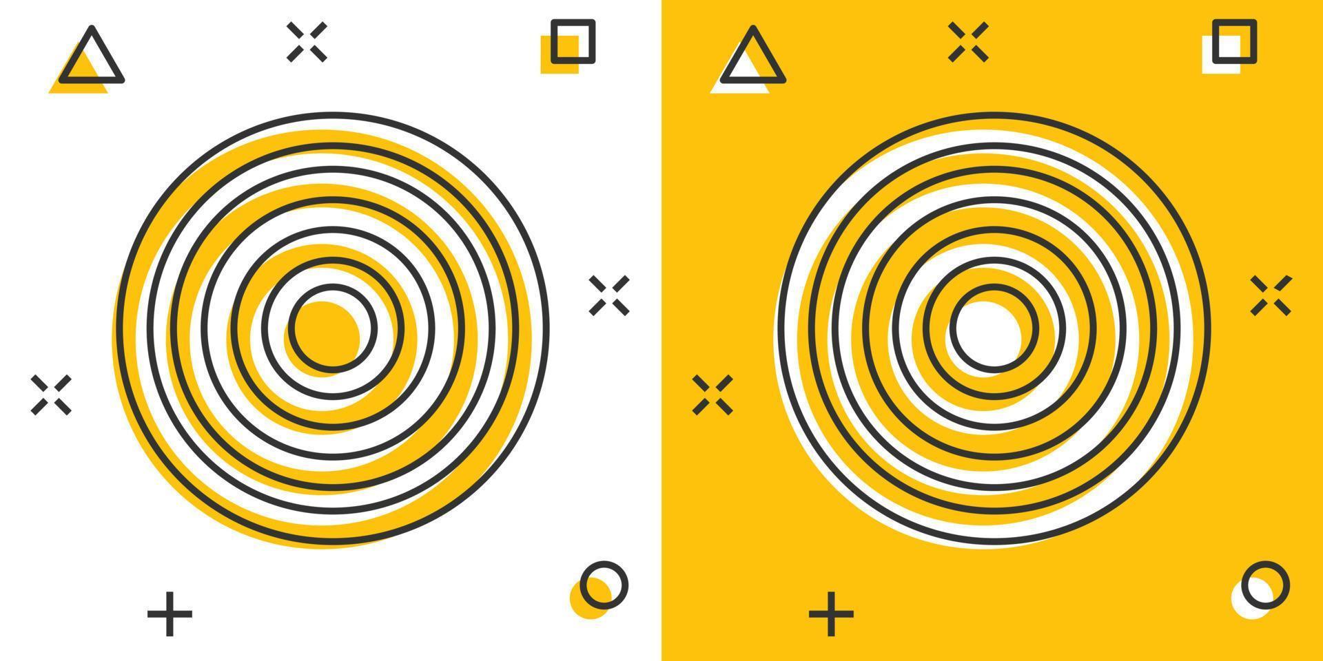 icono de objetivo de dibujos animados vectoriales en estilo cómico. pictograma de ilustración de signo de juego de dardos. concepto de efecto de salpicadura de negocio de éxito. vector