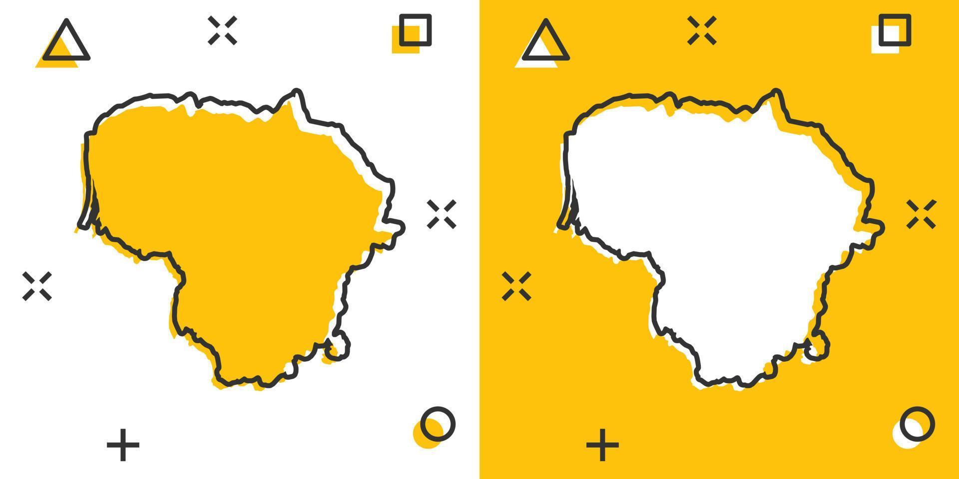 icono de mapa de lituania de dibujos animados vectoriales en estilo cómico. pictograma de ilustración de signo de lituania. concepto de efecto de salpicadura de negocio de mapa de cartografía. vector