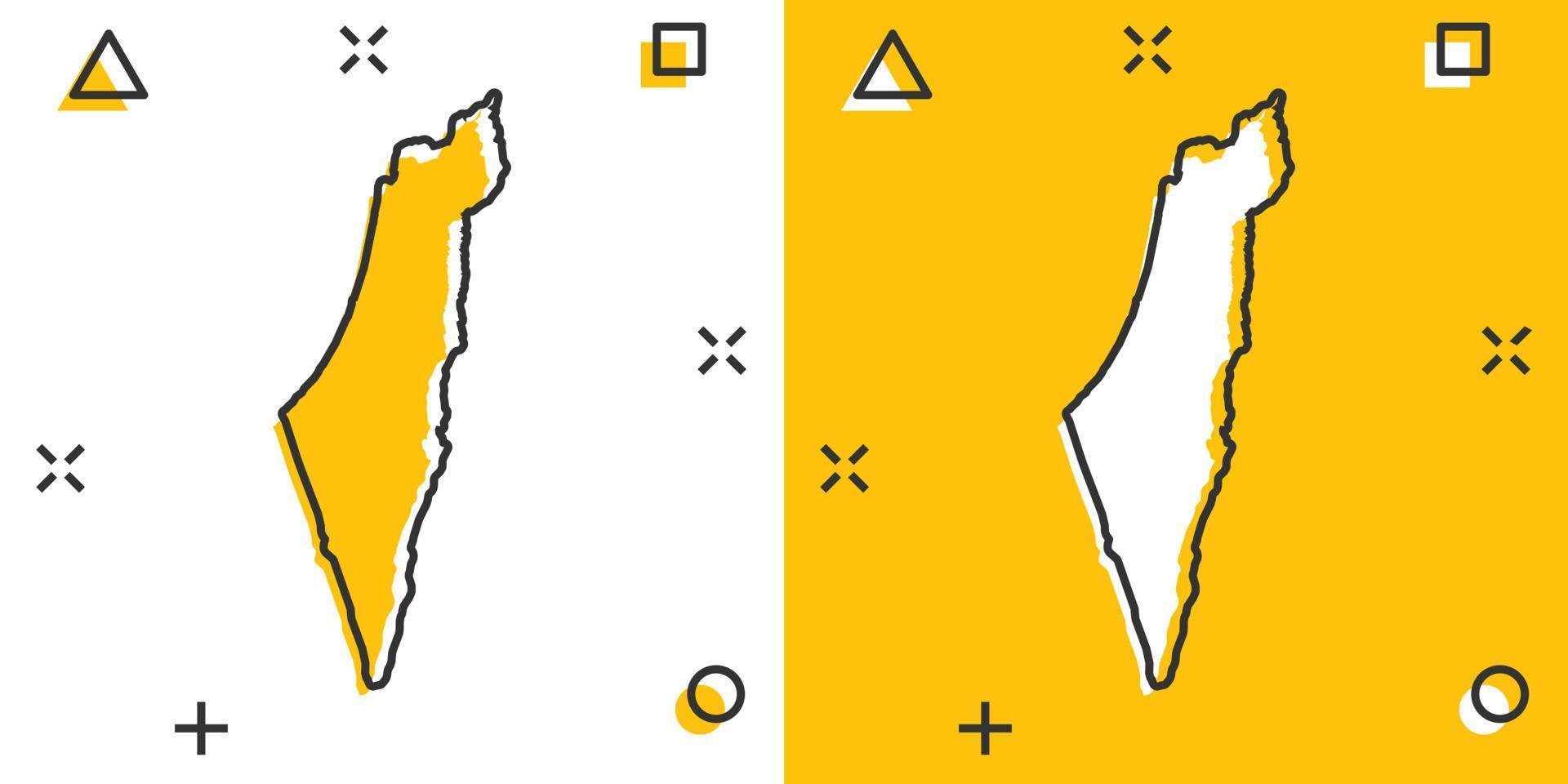 Vector cartoon Israel map icon in comic style. Israel sign illustration pictogram. Cartography map business splash effect concept.