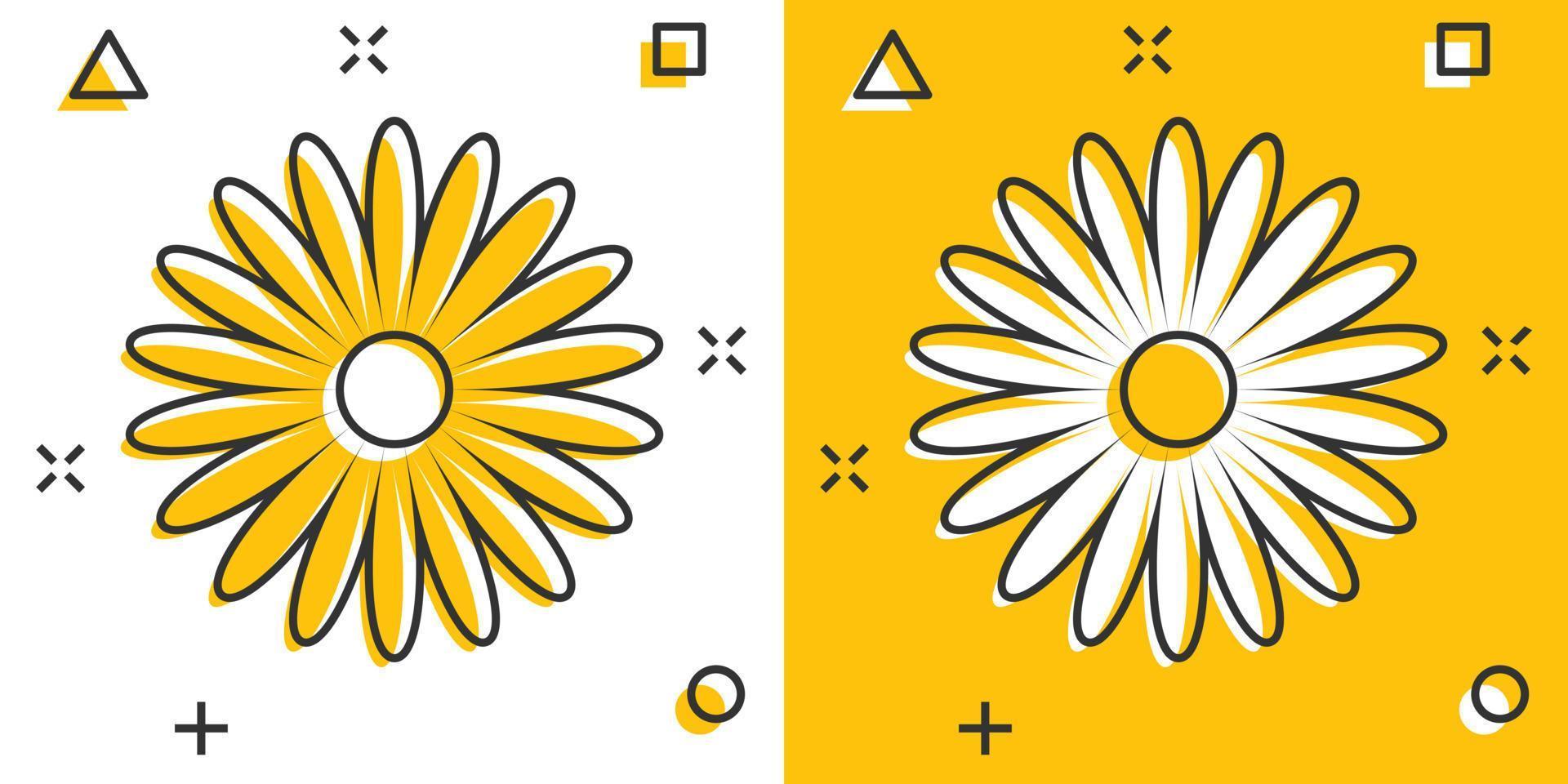 Vector cartoon chamomile flower icon in comic style. Daisy concept illustration pictogram. Camomile business splash effect concept.