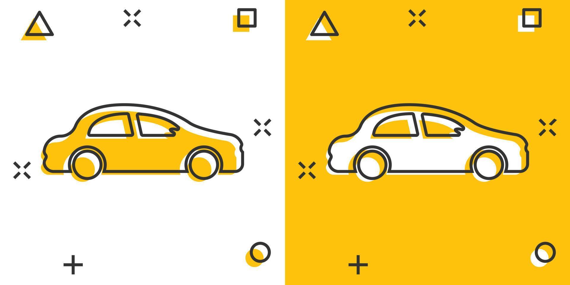 Car icon in comic style. Automobile car vector cartoon illustration pictogram. Auto business concept splash effect.