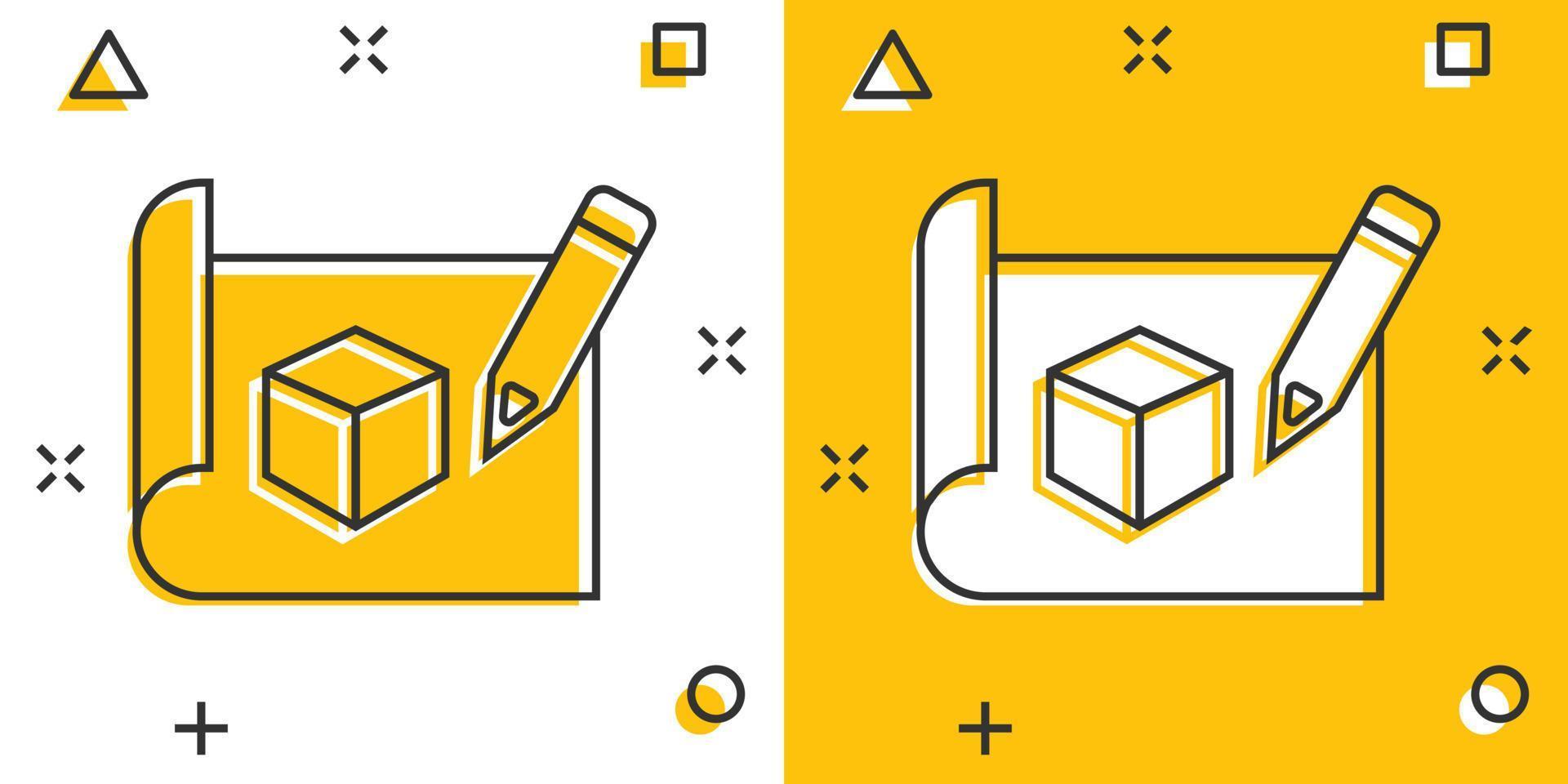 Prototype icon in comic style. Startup cartoon vector illustration on white isolated background. Model development splash effect business concept.