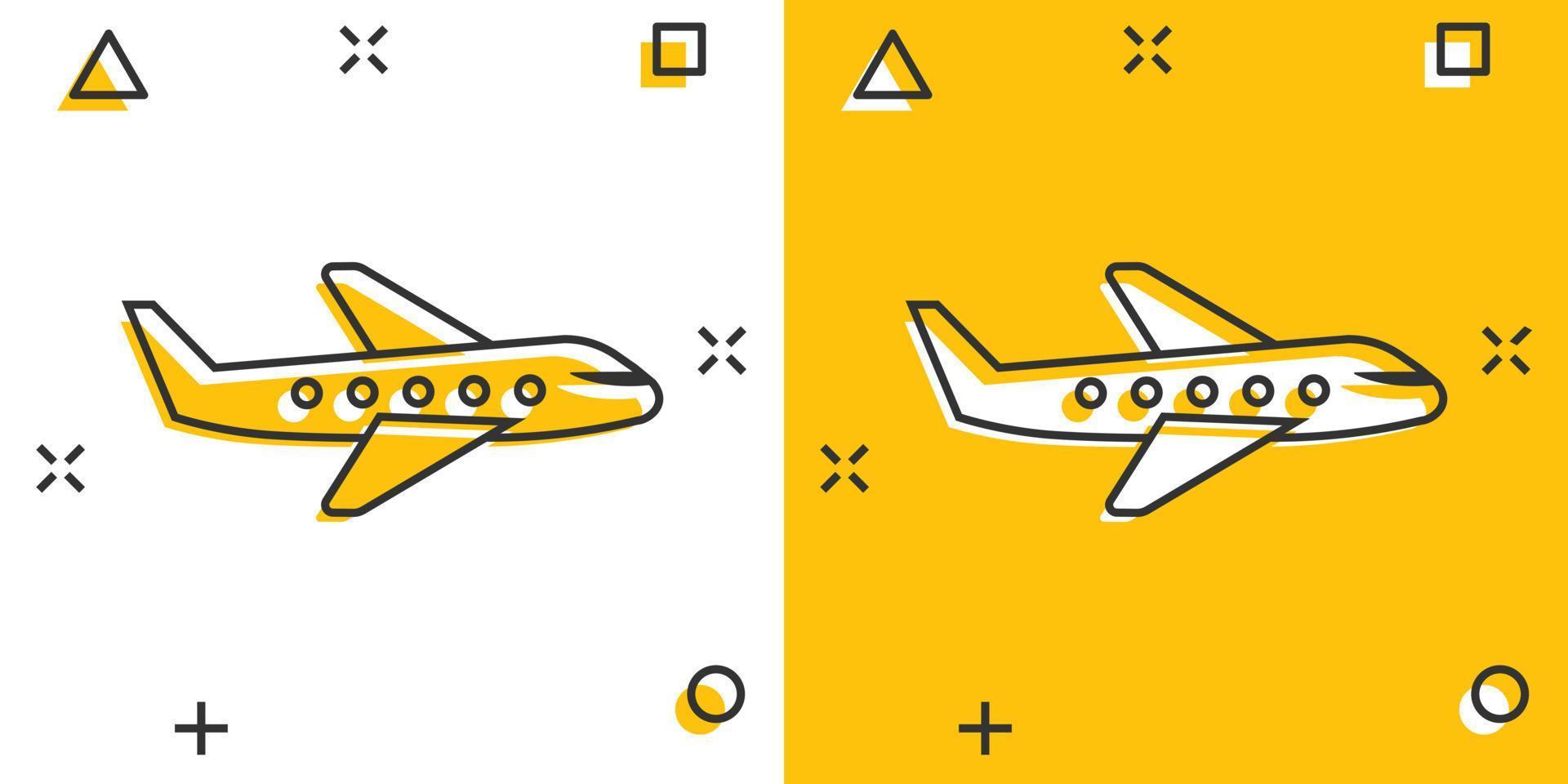 icono de avión en estilo cómico. ilustración de vector de dibujos animados de avión sobre fondo blanco aislado. concepto de negocio de efecto de salpicadura de avión de vuelo.