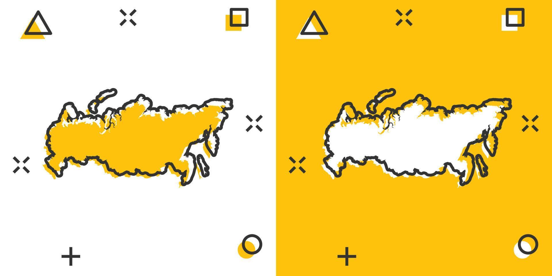 icono de mapa de rusia de color de dibujos animados en estilo cómico. pictograma de ilustración de signo de federación rusa. concepto de negocio de salpicaduras de geografía del país. vector