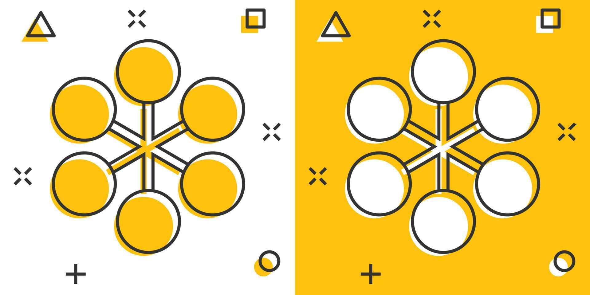 icono de diagrama de estructura de dibujos animados vectoriales en estilo cómico. pictograma de ilustración de signo de organización de gráfico. concepto de efecto de salpicadura de negocio de estructura. vector