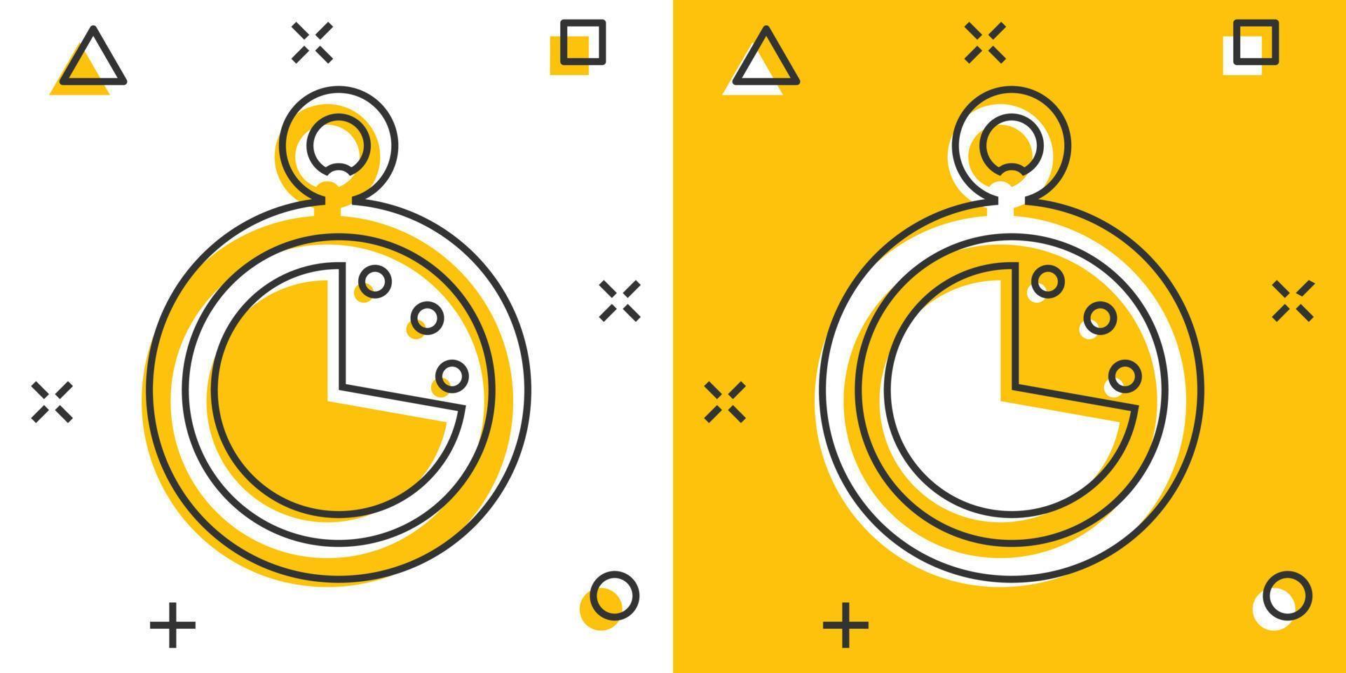 icono de temporizador de reloj de dibujos animados de vector en estilo cómico. pictograma de ilustración de signo de reloj. concepto de efecto de salpicadura de negocio de reloj.