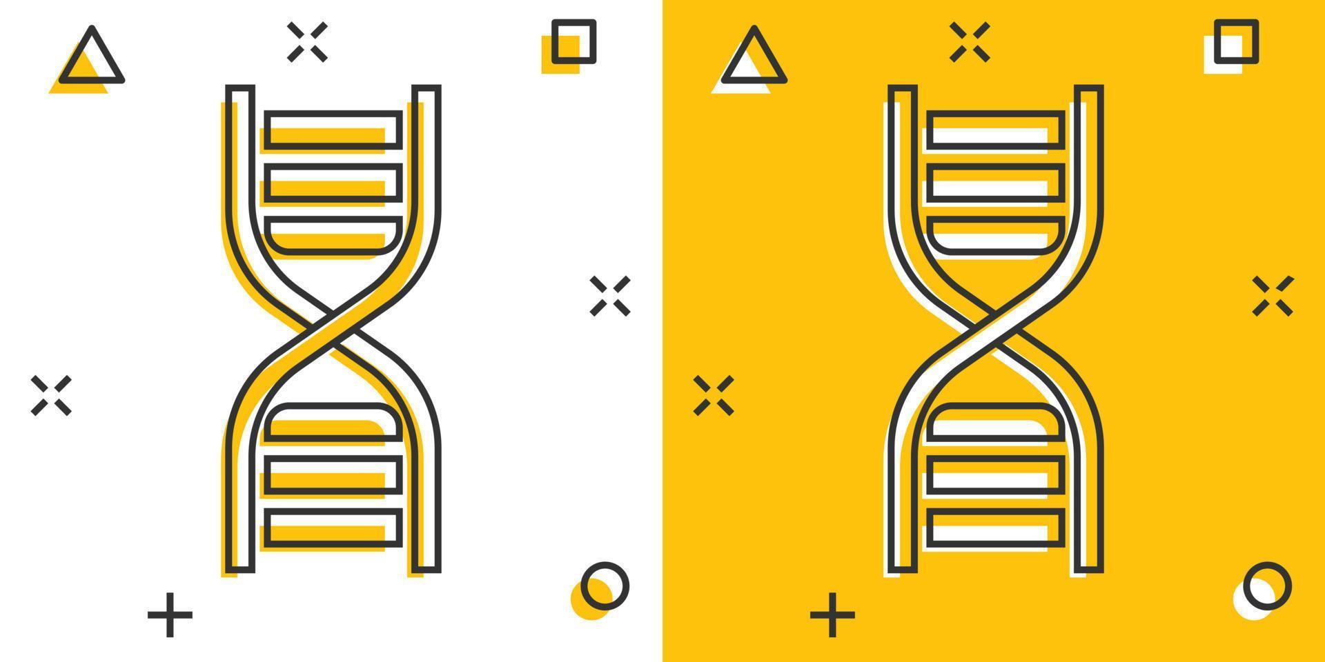 Vector cartoon dna icon in comic style. Medecine molecule sign illustration pictogram. Dna business splash effect concept.