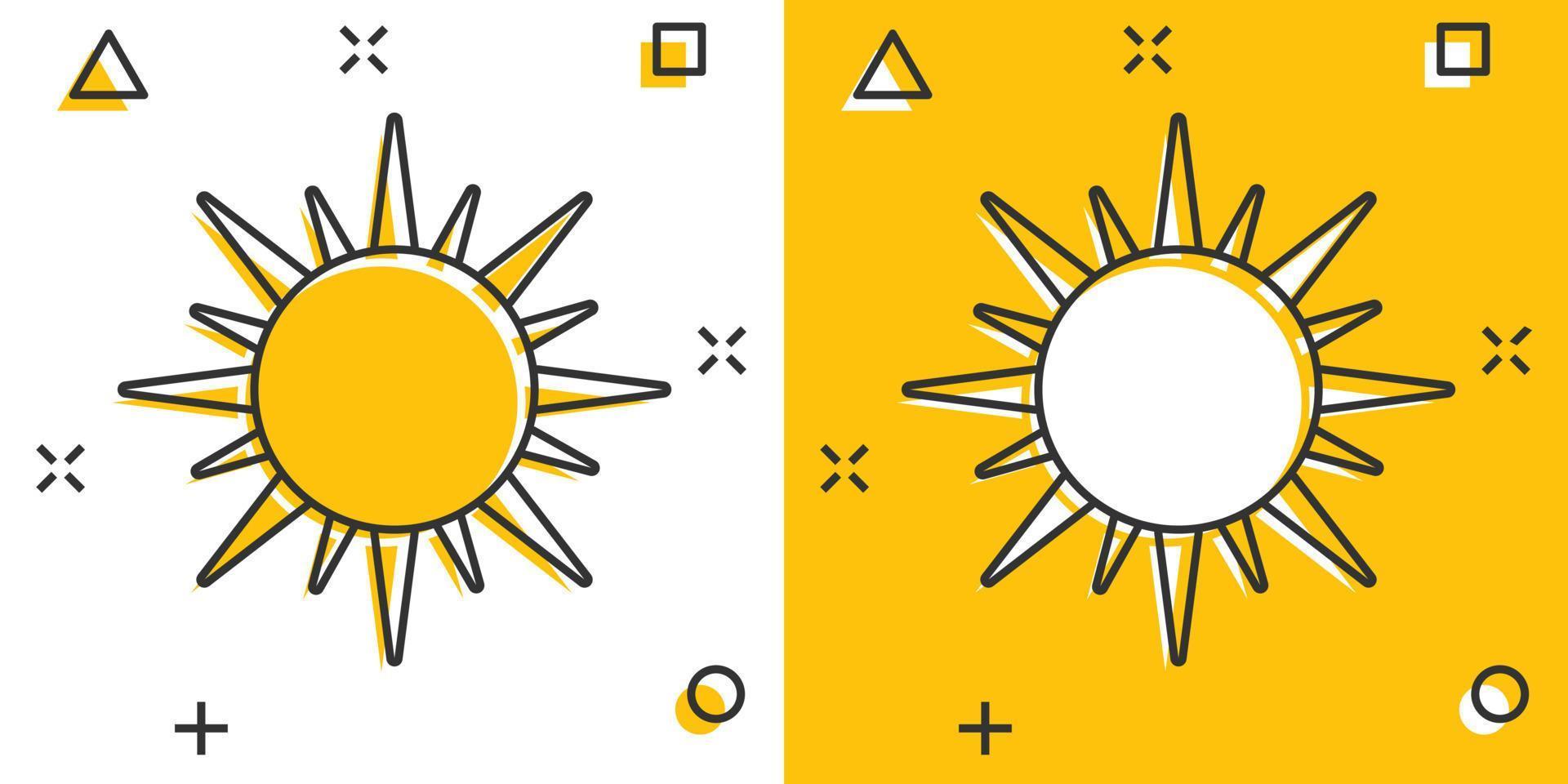 Vector cartoon sun icon in comic style. Summer sunshine concept illustration pictogram. Sun business splash effect concept.