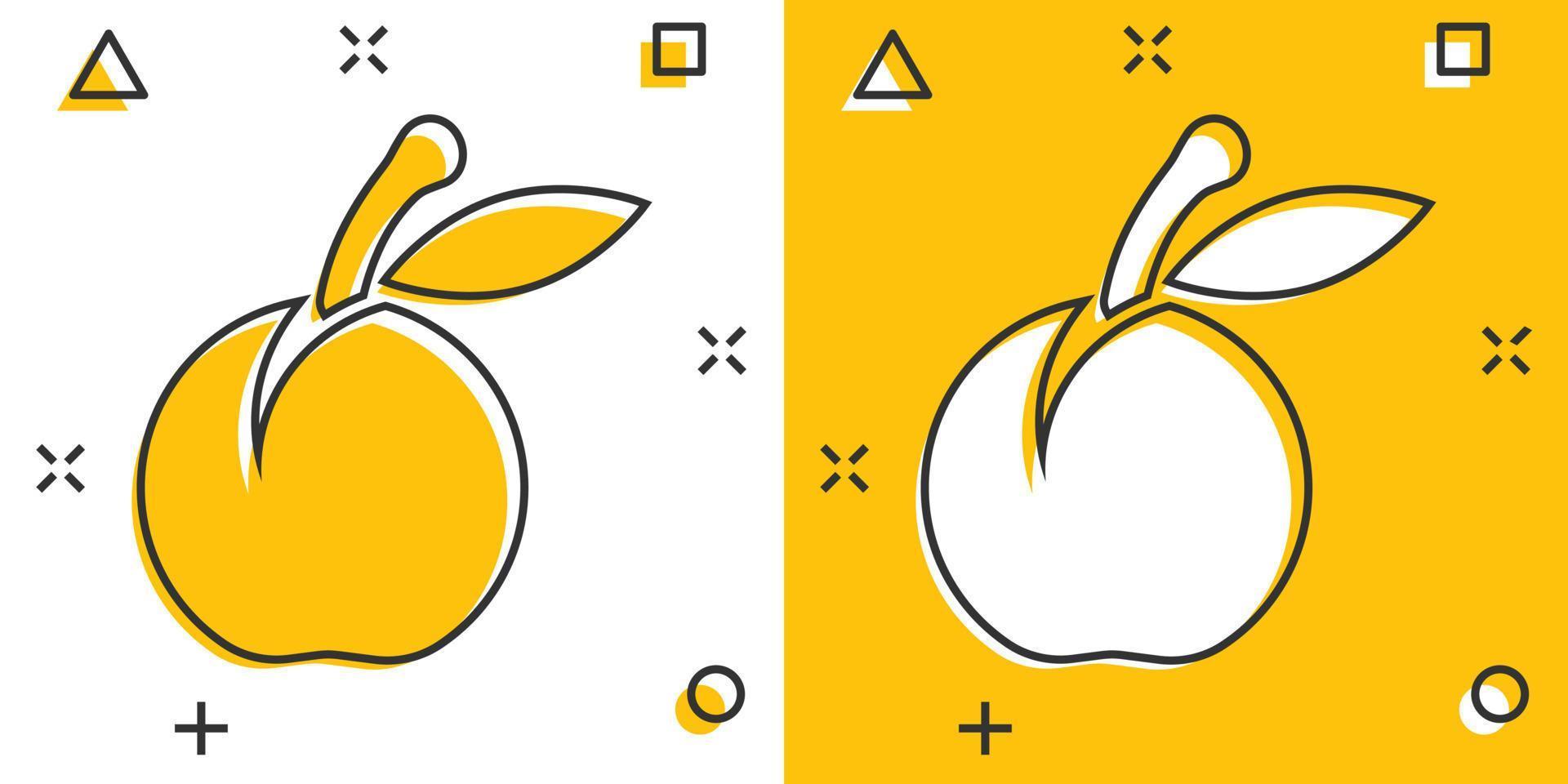 icono de fruta de albaricoque en estilo cómico. melocotón postre vector ilustración de dibujos animados sobre fondo blanco aislado. efecto de salpicadura de concepto de negocio de postre orgánico.