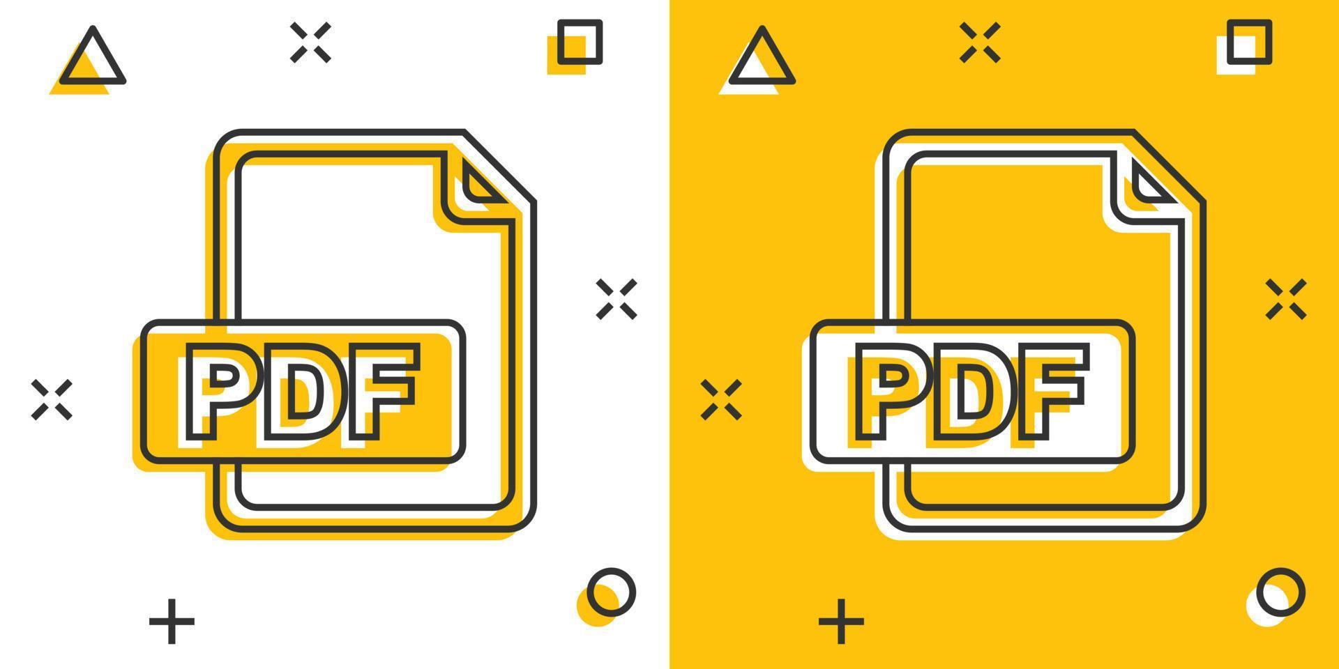 Cartoon PDF icon in comic style. Document illustration pictogram. File sign splash business concept. vector