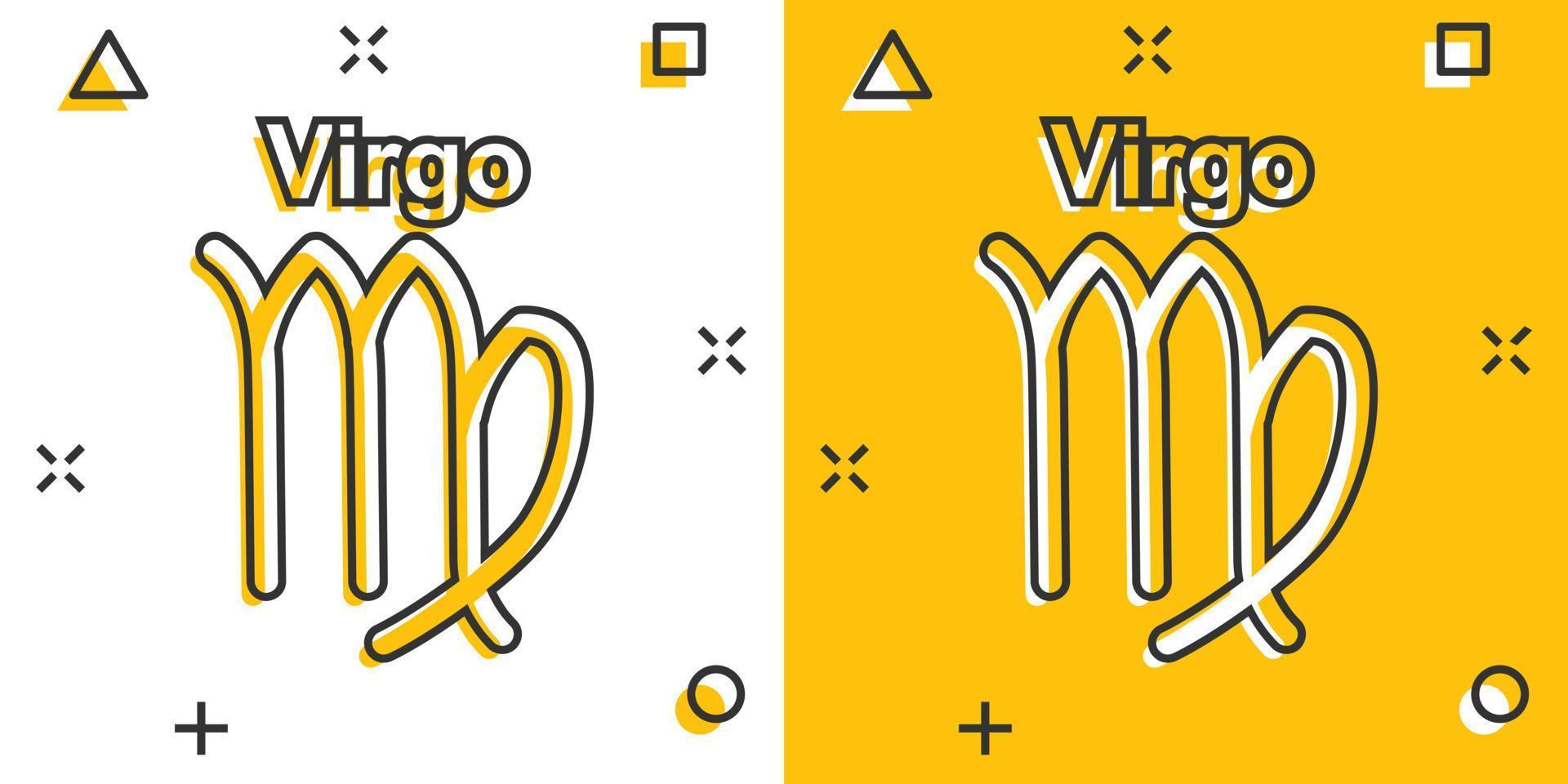 caricatura vectorial virgo icono del zodiaco en estilo cómico. pictograma de ilustración de signo de astrología. concepto de efecto de salpicadura de negocio del horóscopo virgo. vector