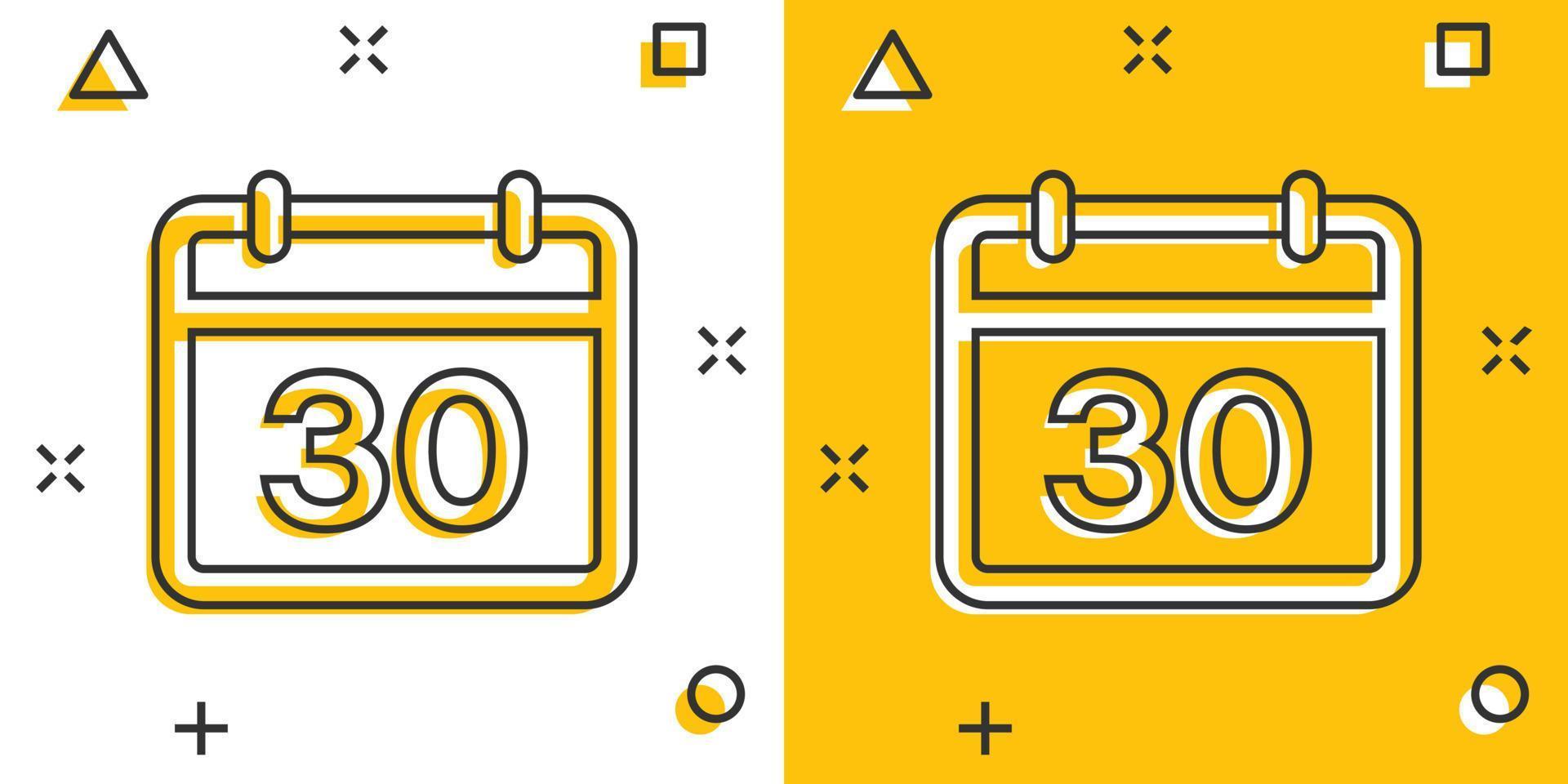 icono de agenda de calendario en estilo cómico. pictograma de ilustración de dibujos animados de vector de planificador. efecto de salpicadura de concepto de negocio de calendario.