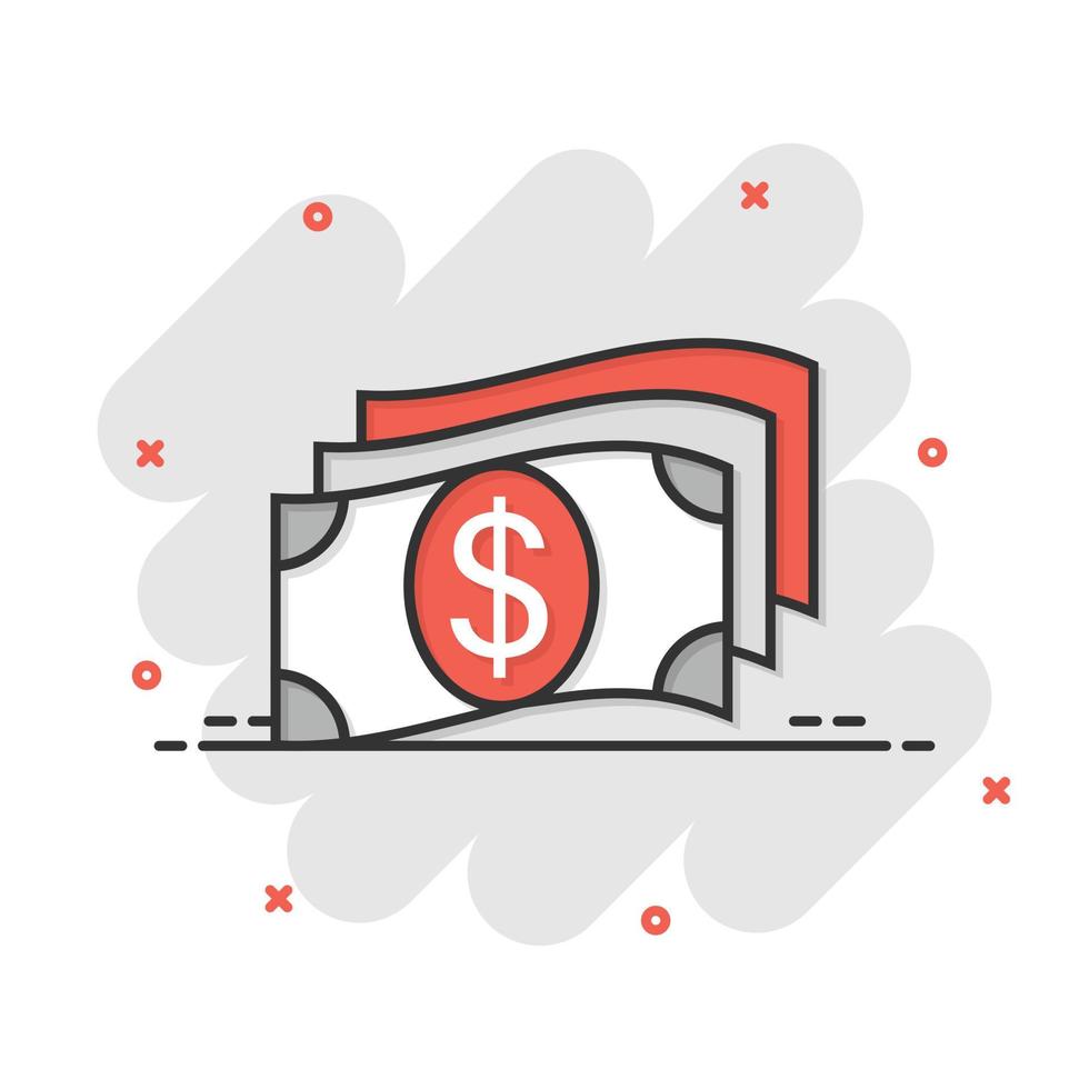 Money stack icon in comic style. Exchange cash cartoon vector illustration on white isolated background. Banknote bill splash effect business concept.