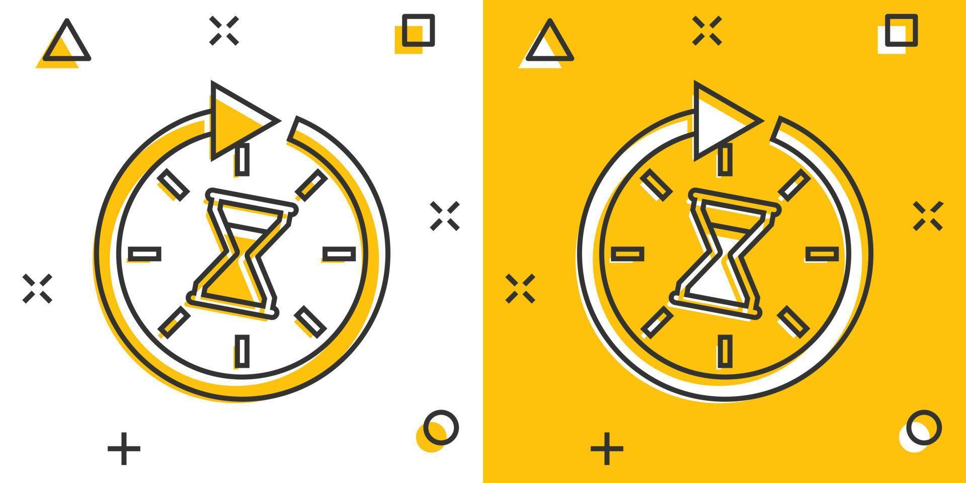 Vector cartoon time icon in comic style. Hourglass sign illustration pictogram. Sandglass clock business splash effect concept.