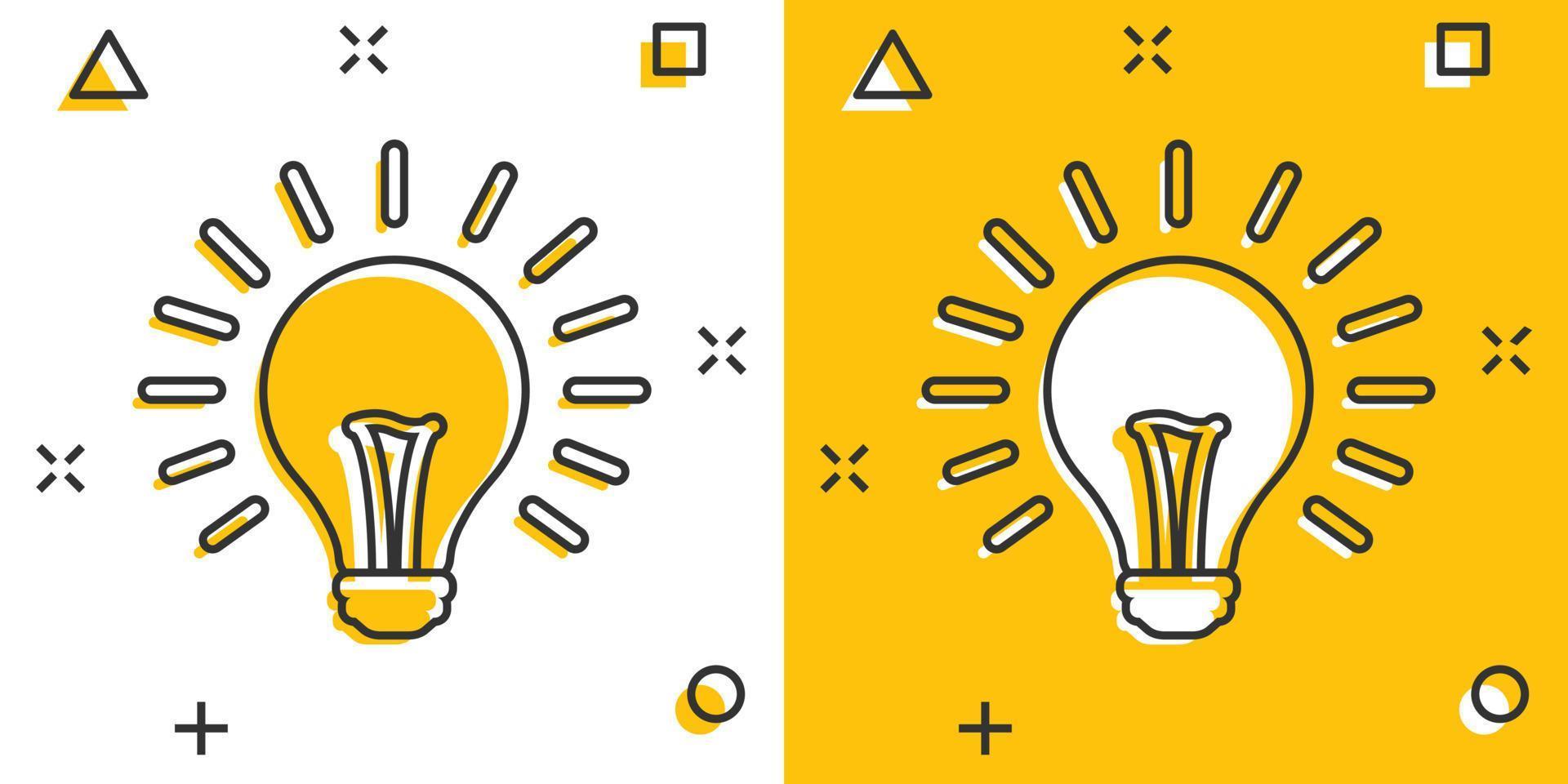 Vector cartoon halogen lightbulb icon in comic style. Light bulb sign illustration pictogram. Idea business splash effect concept.