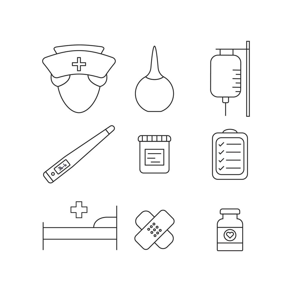 Thin line icons set of hospital and medical care. Outline symbol collection. Editable vector stroke