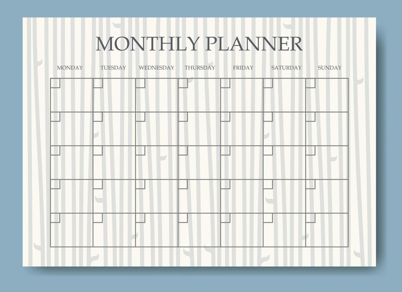 Creative pastel colored monthly planner template. Bamboo blank printable goal setting sheet vector
