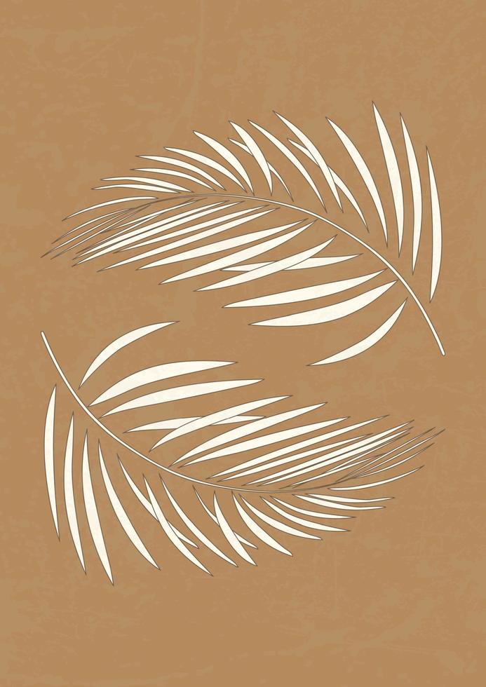 Abstract art palm leaves textured brown background poster. vector
