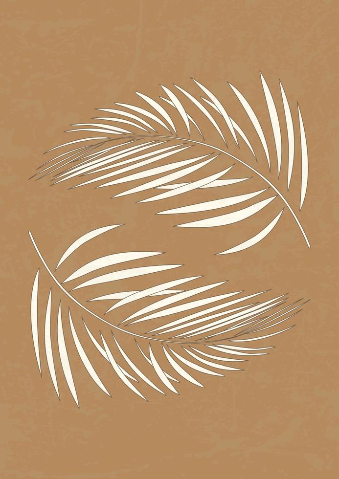 Abstract art palm leaves textured brown background poster. vector