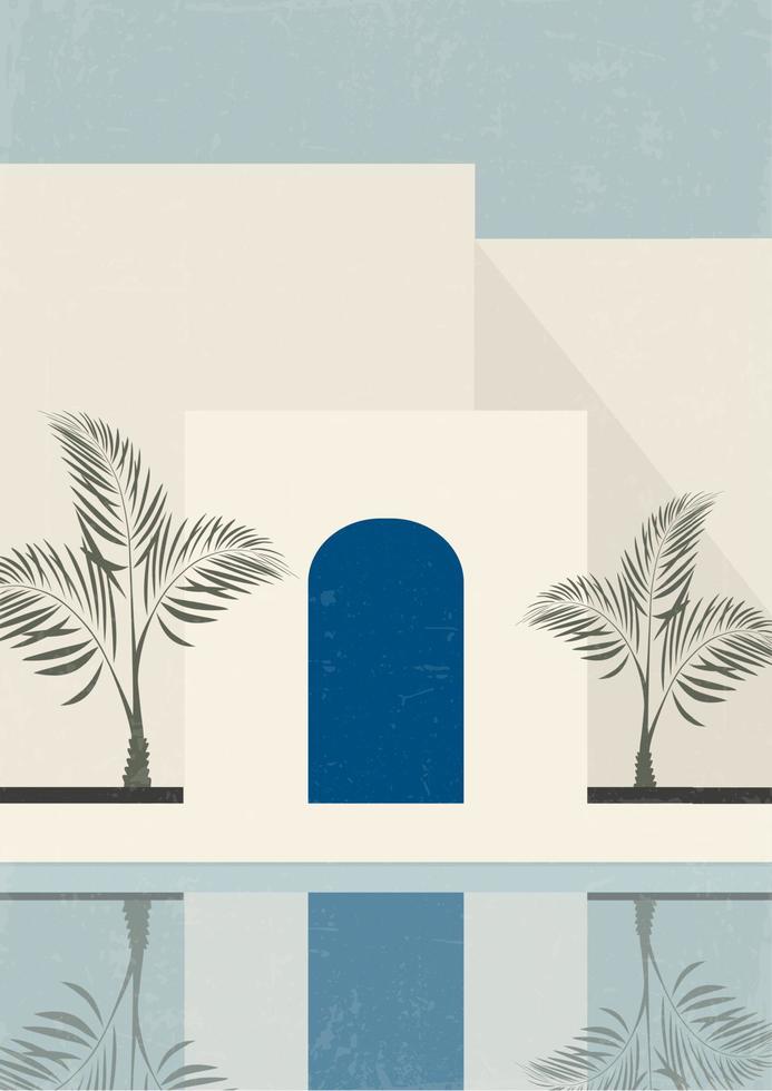 paisaje minimalista, arquitectura sencilla de estilo marroquí. vector