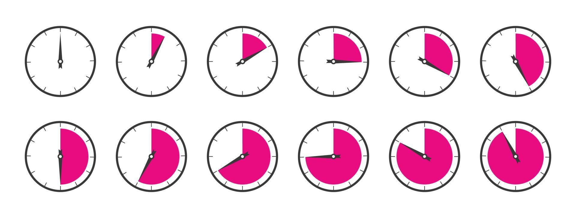 Horizontal set of analog clock icon vector