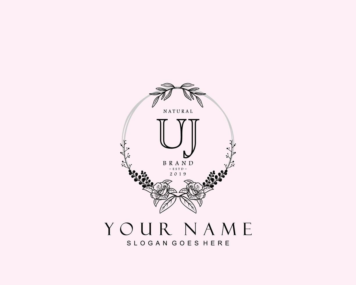 monograma de belleza uj inicial y diseño de logotipo elegante, logotipo de escritura a mano de firma inicial, boda, moda, floral y botánica con plantilla creativa. vector