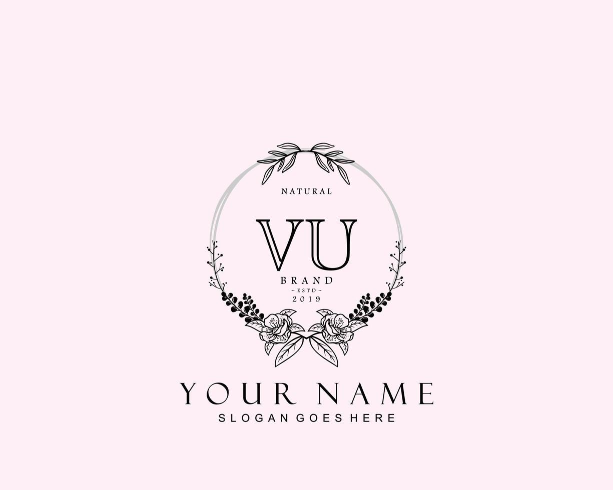 Initial VU beauty monogram and elegant logo design, handwriting logo of initial signature, wedding, fashion, floral and botanical with creative template. vector