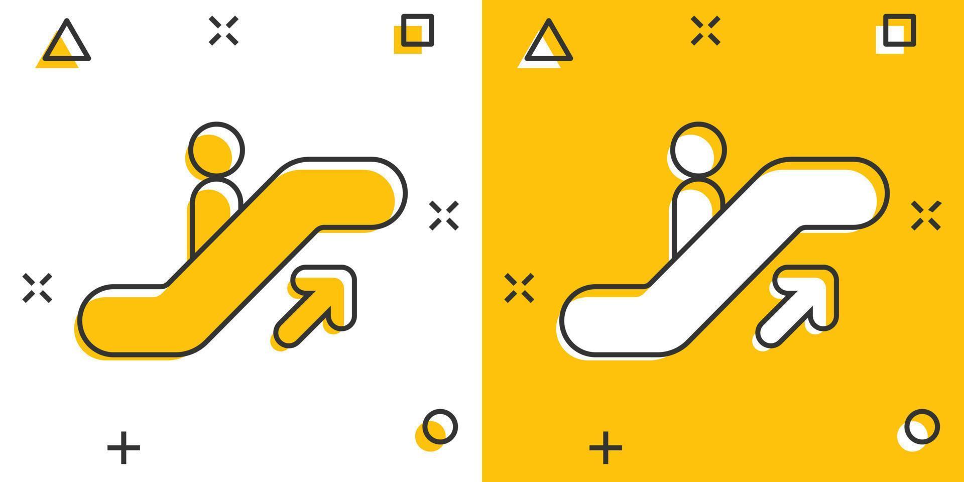 Vector cartoon escalator elevator icon in comic style. Escalator sign illustration pictogram. Elevator business splash effect concept.