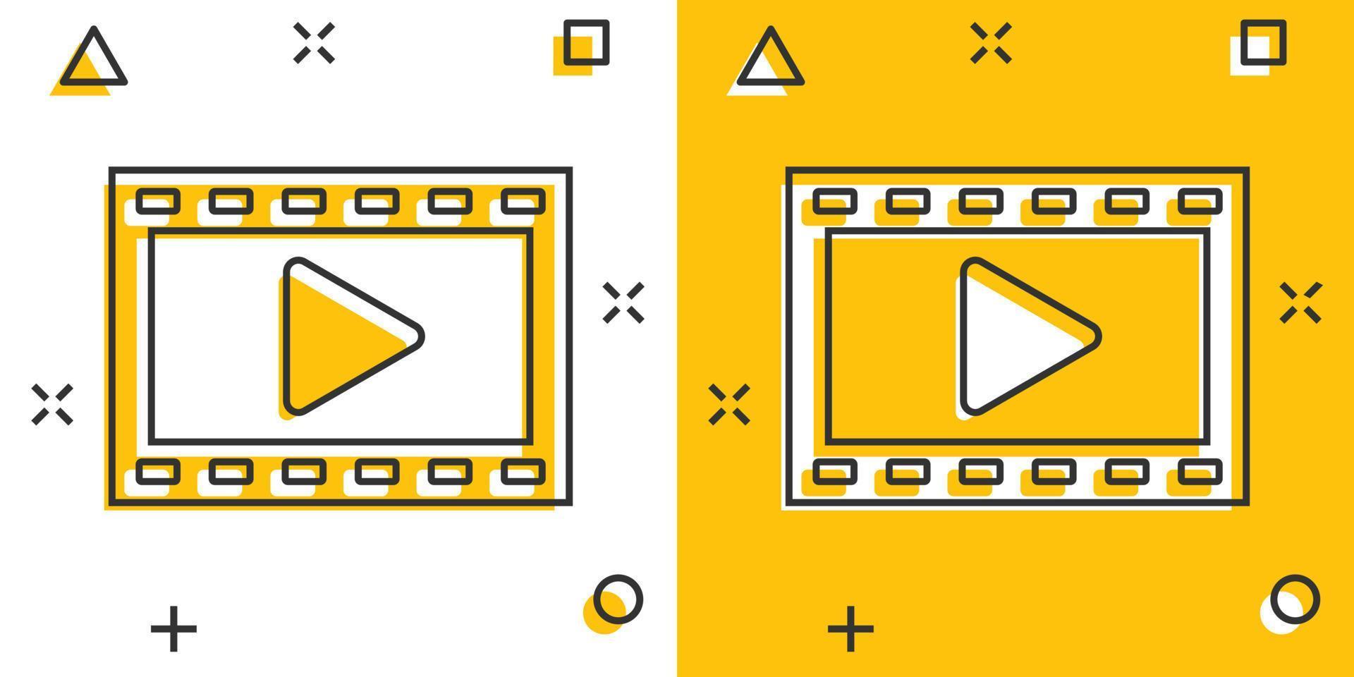 icono de botón de reproducción de dibujos animados vectoriales en estilo cómico. pictograma de ilustración de señal de reproducción de video. concepto de efecto de salpicadura de negocio de panel de medios. vector