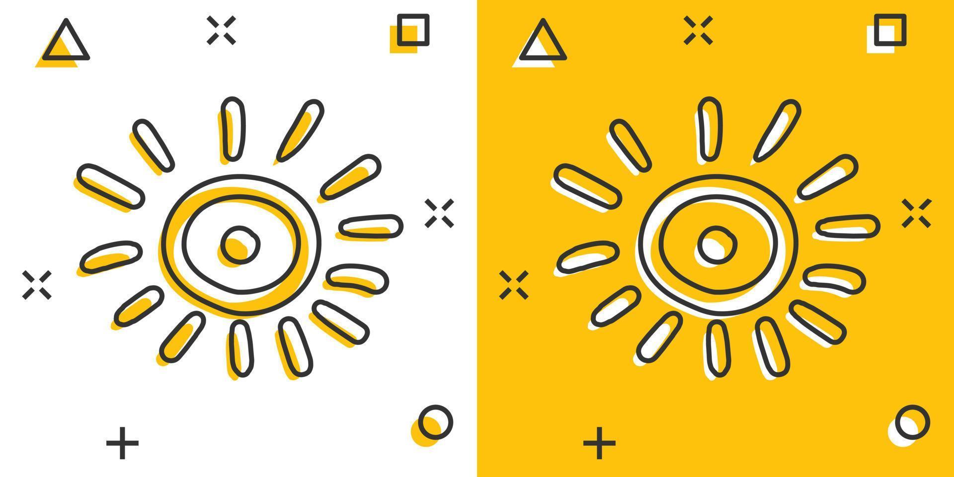 Vector cartoon hand drawn sun icon in comic style. Sun sketch doodle illustration pictogram. Handdrawn sunshine business splash effect concept.