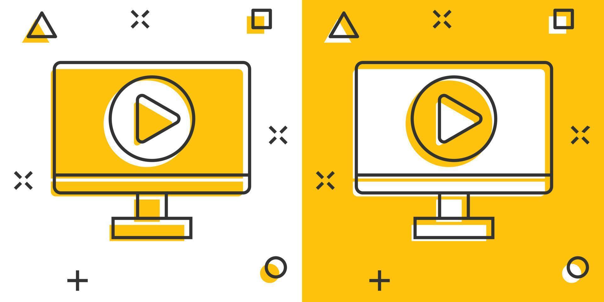 Tv screen icon in comic style. Video cartoon vector illustration on white isolated background. Computer monitor splash effect business concept.