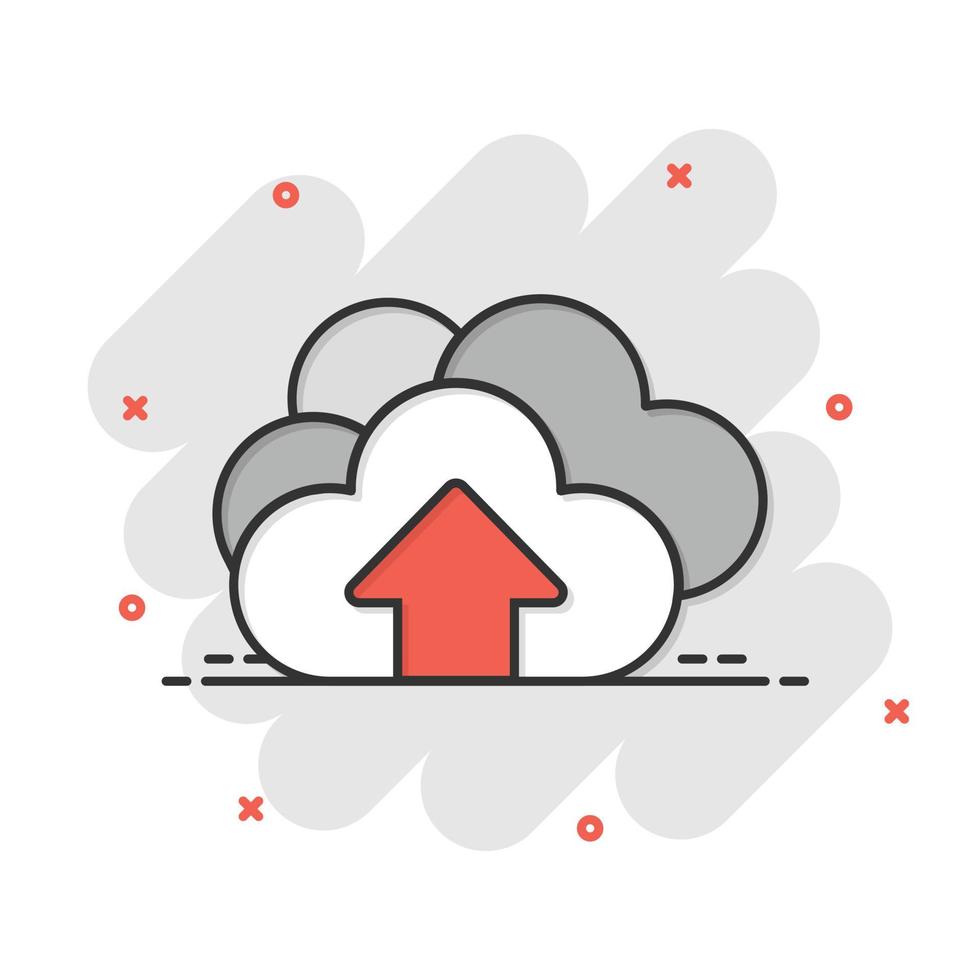 icono de servicio digital en estilo cómico. ilustración de vector de dibujos animados de nube de red sobre fondo blanco aislado. concepto de negocio de efecto de salpicadura de tecnología informática.