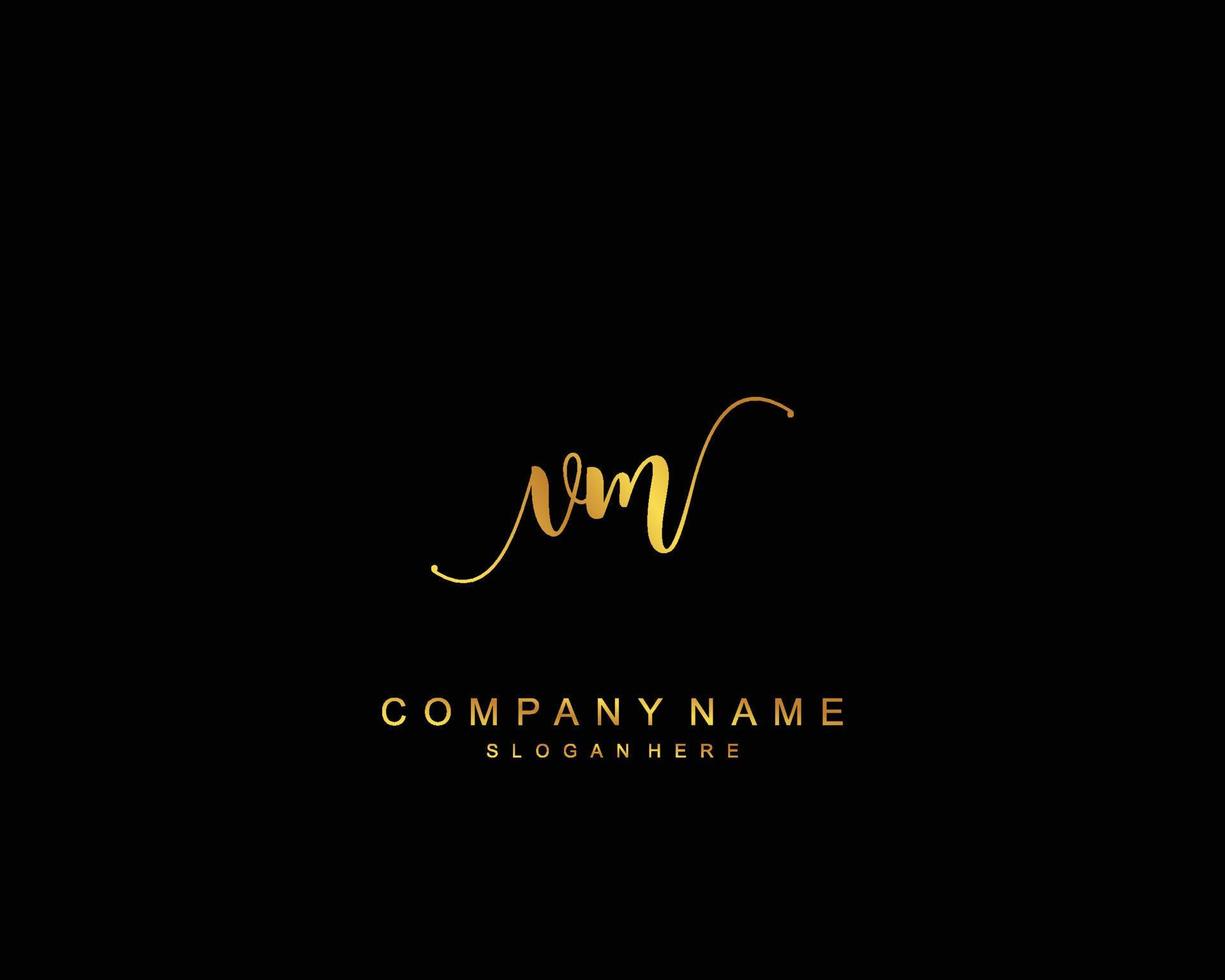Initial VM beauty monogram and elegant logo design, handwriting logo of initial signature, wedding, fashion, floral and botanical with creative template. vector
