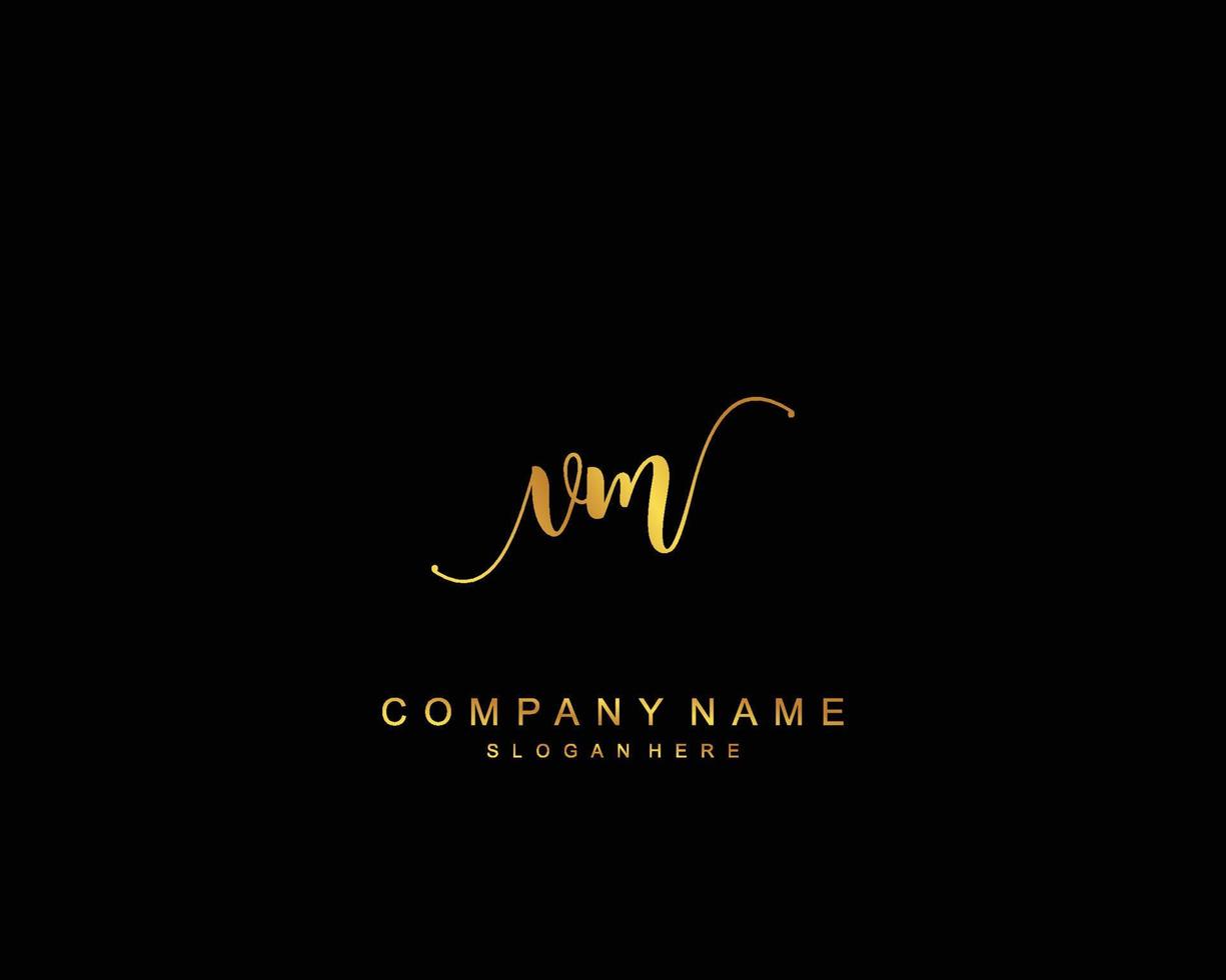 Initial VM beauty monogram and elegant logo design, handwriting logo of initial signature, wedding, fashion, floral and botanical with creative template. vector