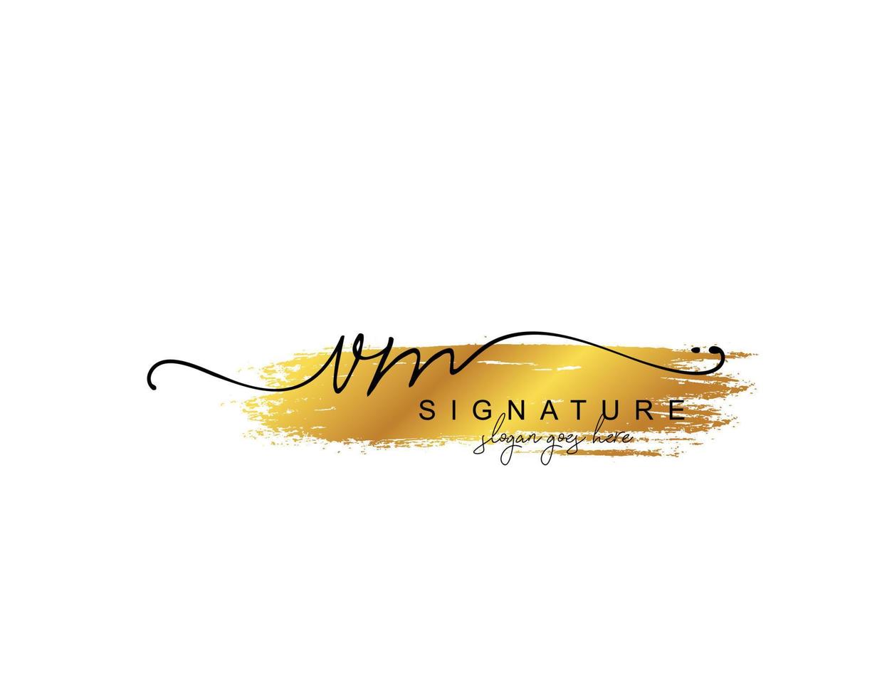 Initial VM beauty monogram and elegant logo design, handwriting logo of initial signature, wedding, fashion, floral and botanical with creative template. vector