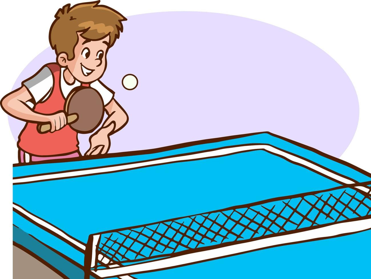 feliz lindo niño niño jugar tren ping pong vector de dibujos animados