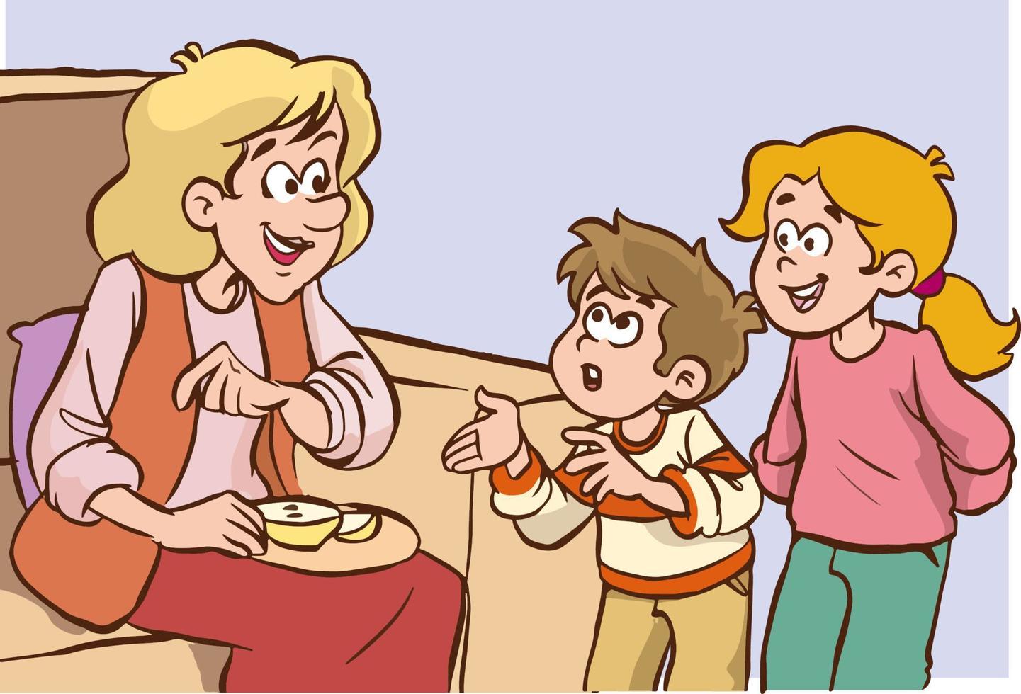 children talking to their parents cartoon vector
