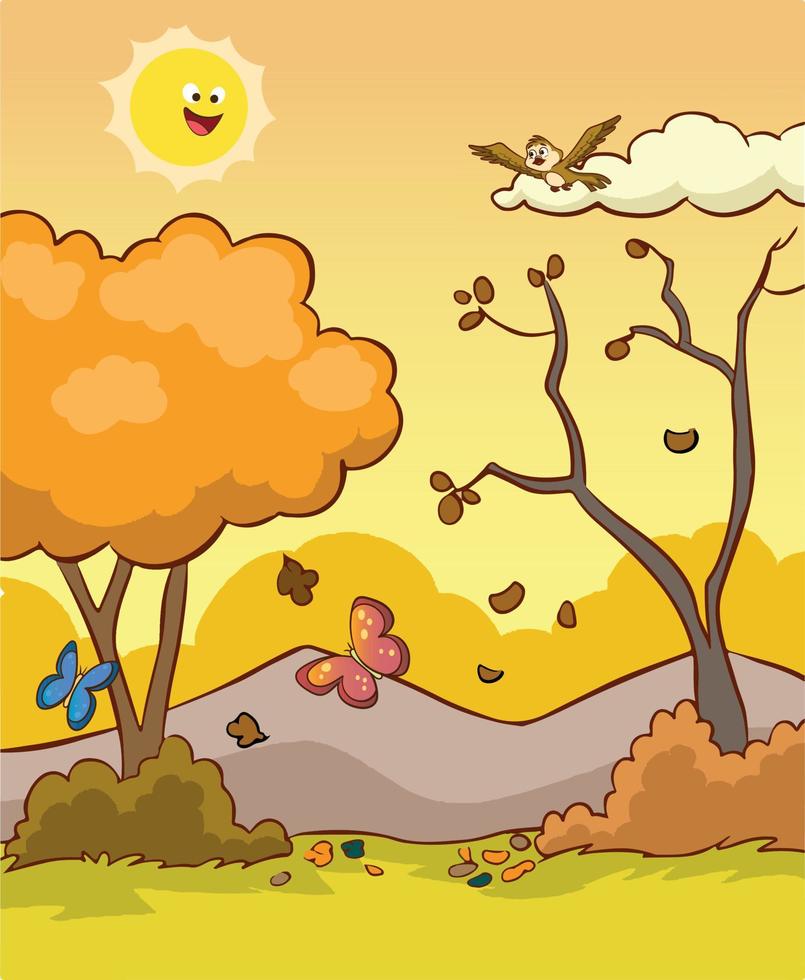 leaves flying on a sunny autumn day cartoon vector