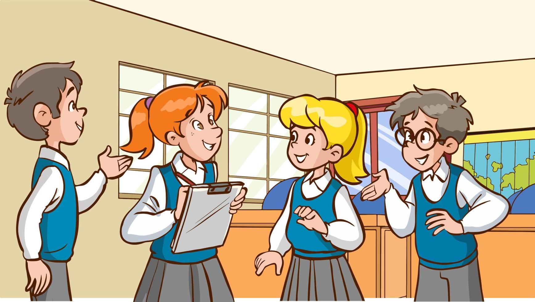 students talking to each other at school cartoon vector