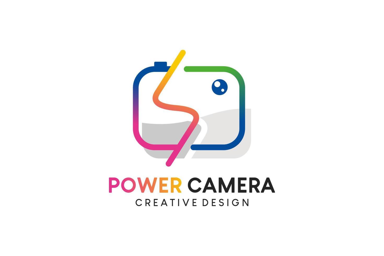 S letter power camera logo design, photography camera logo colorful striped style vector