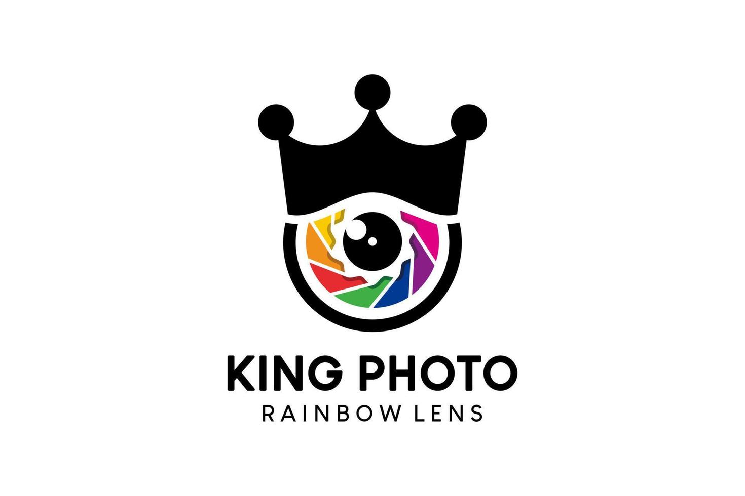 diseño del logotipo de la cámara, ilustración vectorial del logotipo del rey de la lente de la cámara vector